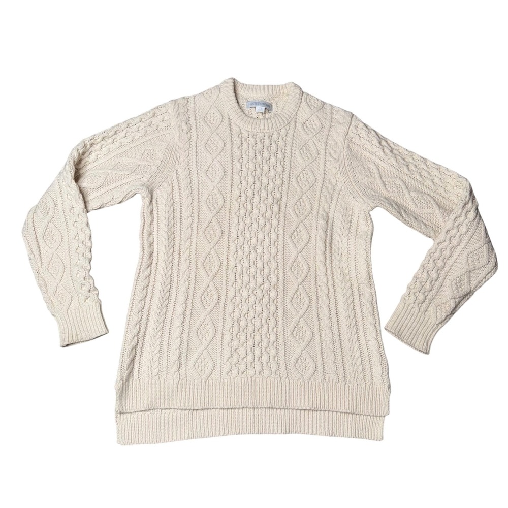 Outerknown Cable Knit‎ Sweater Mens Medium Cream Excellent Wool Organic Cotton